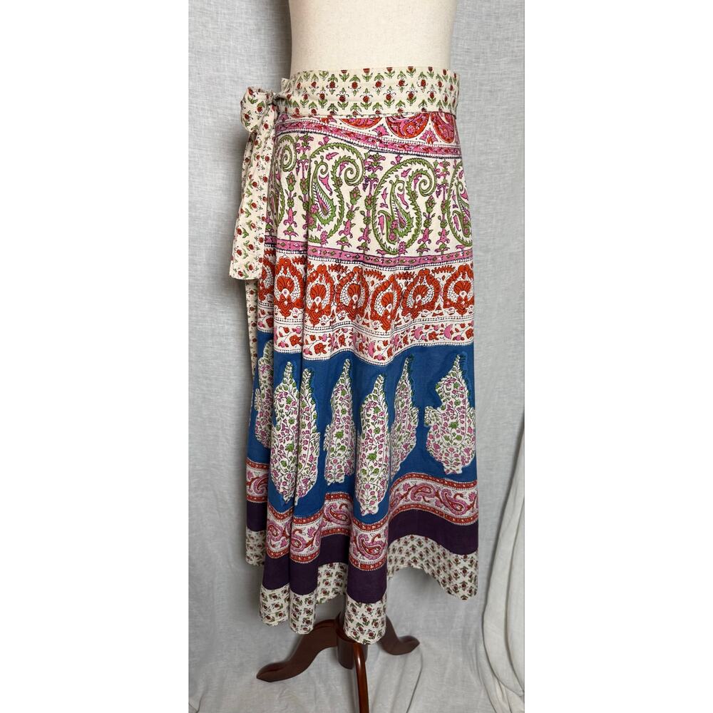 Vintage 70s Swami Cotton Indian Block Print Midi Skirt